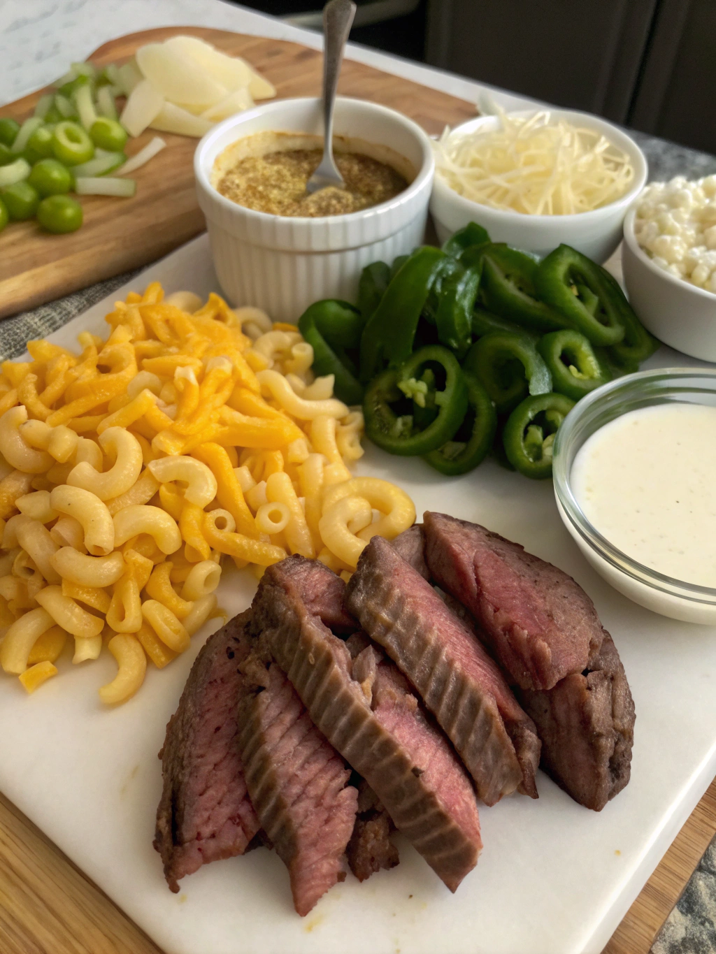 Creamy Philly Cheesesteak Mac & Cheese ingredients