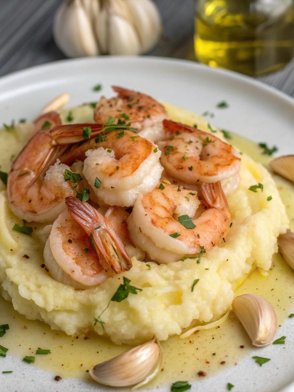 Garlic Shrimp on Buttery Mashed Potatoes