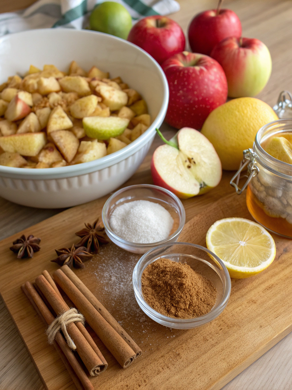 Ingredients for homemade apple pie filling